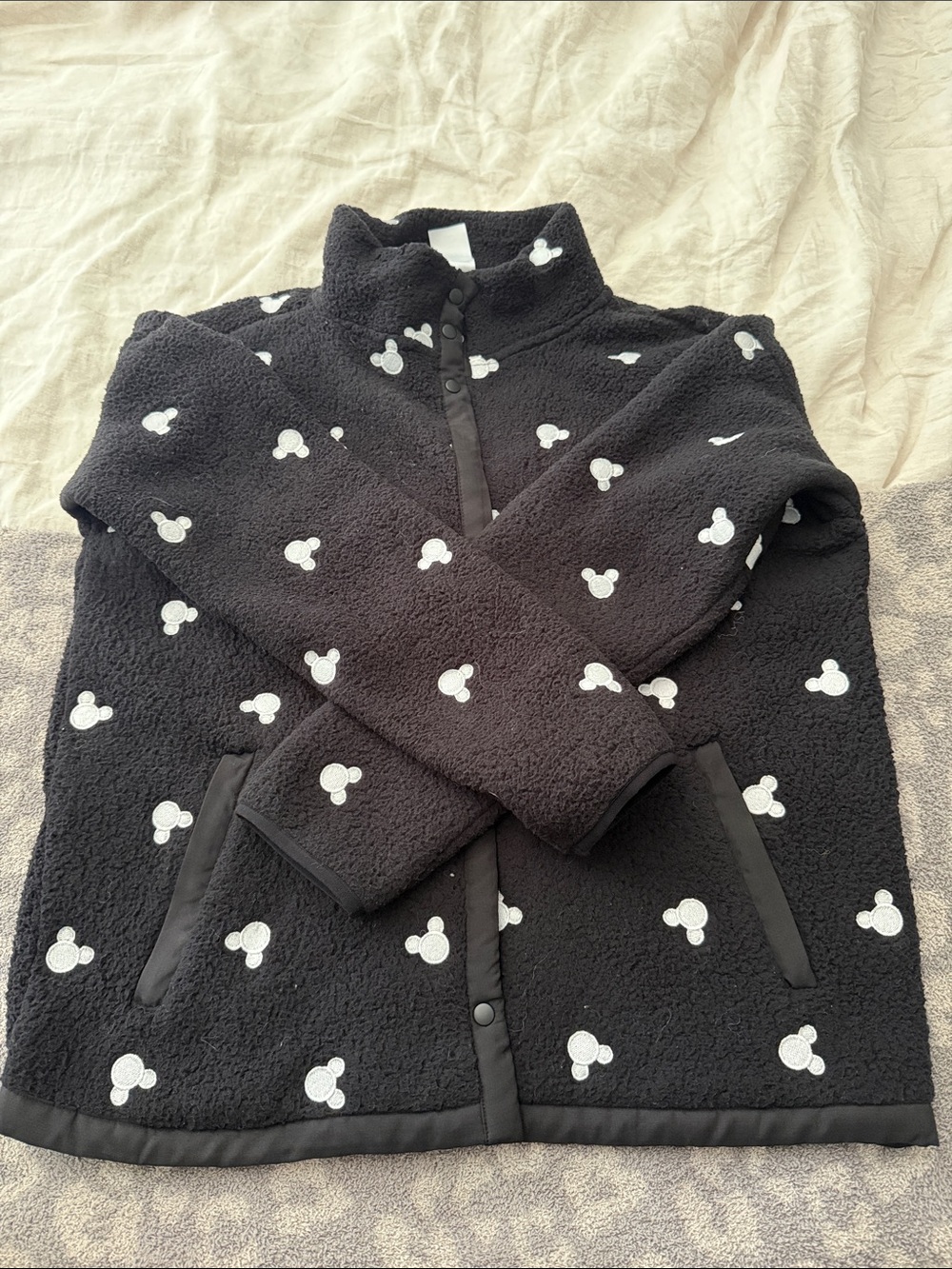 Disney Women’s Black Fleece Jacket with White Mickey Print